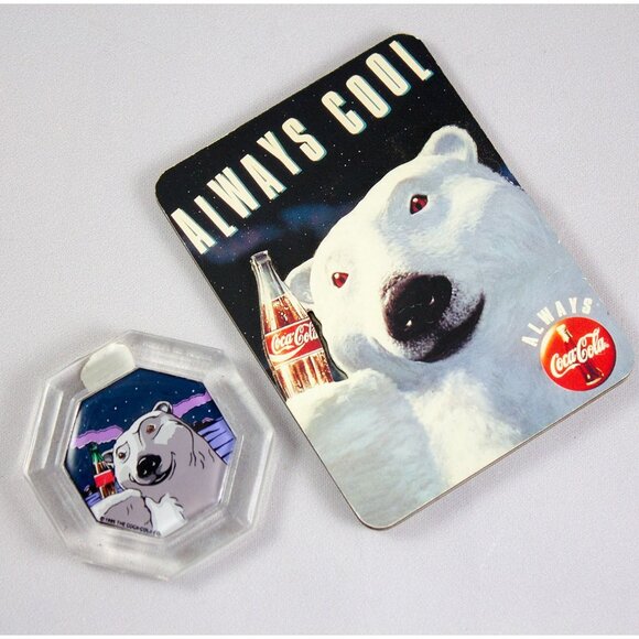 Lot of 2 Coca Cola Polar Bear Fridge Magnets 1995 Acrylic & Always Cool - Picture 1 of 3